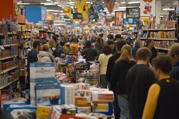 Crowded retail store on Black Friday with shoppers