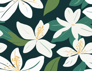 Flat jasmine flower. Hand drawn floral vector illustration isolated on white background
