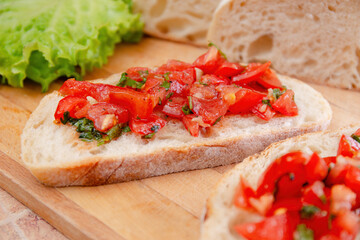 Tomato Bruschetta on Rustic Bread Slice