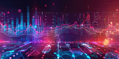 Obraz premium Abstract digital graph with colorful lines and data.