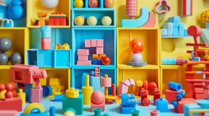 Fototapeta premium Colorful arrangement of geometric toy blocks