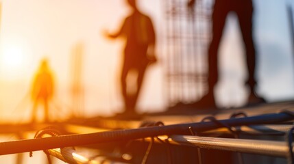 Obraz premium Unified Construction Team Ensures Safety and Efficiency on Building Site