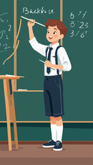 Kid Completing an Exercise on the Blackboard: Vector Illustration