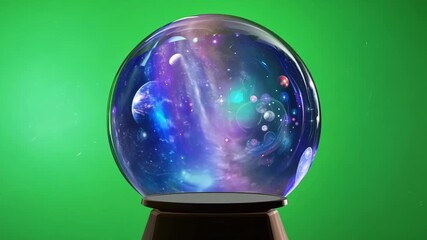 Within the depths of the swirling crystal ball lies the secrets of the universe. Green screen chromakey