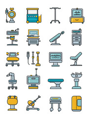 A Set of Medical Equipment and Devices Icons in Cartoon Style, generative ai image