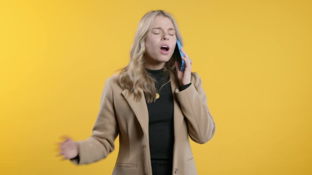 Angry businesswoman quarreling, screaming talking mobile phone. Lady boss,stress