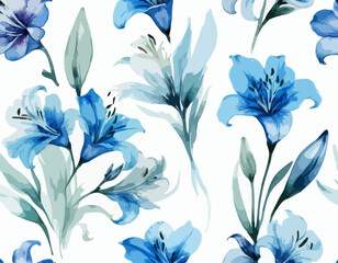 Watercolor drawing. set of transparent blue flowers alstroemeria, lily. airy transparent flowers, x-ray

