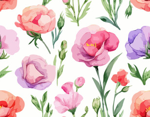 Vector illustration, bud of eustoma and sweet pea. Bright flowers in a watercolor style