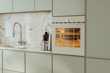 New electric oven in kitchen. Cooking appliance