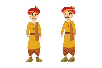 Indian King cartoon male character set design for 2d animation. Royal characters for your animated projects