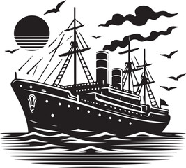 Ship black silhouette vector illustration