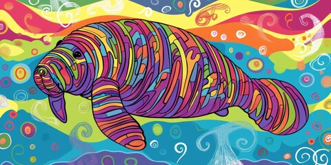 Obraz premium Colorful, abstract manatee in a vibrant sea.