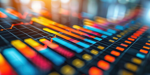 Colorful abstract representation of financial data with graphs and charts symbolizing market analysis and business statistics.