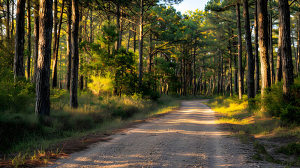 Obraz premium A road with trees on either side of it