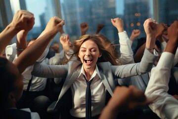 Celebrating teamwork: joy of achieving goals, accomplishing tasks with team, success of collaboration, business achievements, employee appreciation day, honoring hard work and fostering work culture.