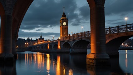 The River Bridge over the Spokane River leading to the clock tower in Riverfront Park, Spokane,...