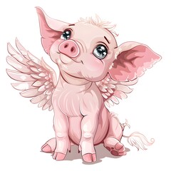 Fototapeta premium cute angel fat pig isolated , vector , illustration piggy piglet wings