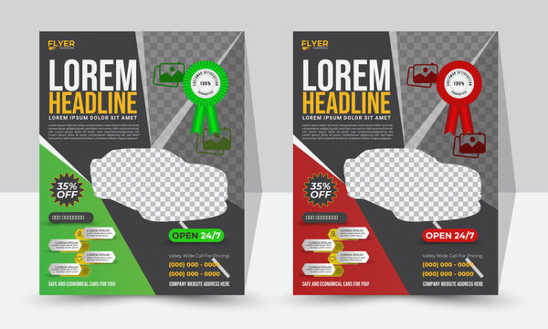 Luxury rent a car flyer and brochure template with creative vector design, professional car wash flyer design in A4 size