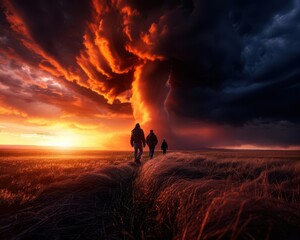 Storm hunters chasing a tornado, showcasing their bravery and dedication to science, Adventure, Cool tones, Photography