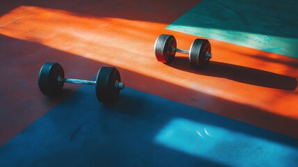 Dumbbells on the floor at the gym