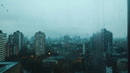 View out of the window ob a rainy day in the city