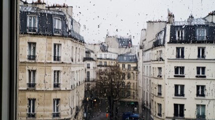 View out of the window ob a rainy day in the city