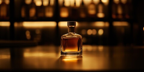 A bottle of whiskey at the table