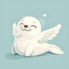 Fototapeta premium angel dugong sealion adorable smilling sitting vector isolated illustration seal