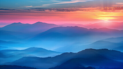 Fototapeta premium Dramatic Sunrise over the Mountains. Colourful Nature Background.