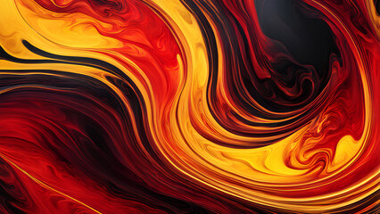 Inferno Waves: Fiery Fluid Art with Red and Yellow Swirls