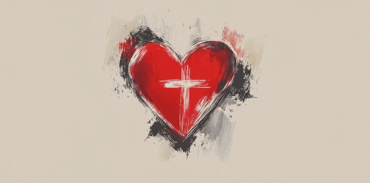 Naklejki Inspiring faith through a simple yet meaningful illustration of a heart and cross.