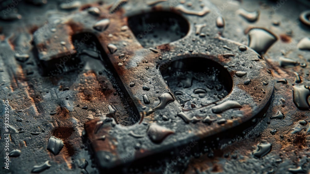 Poster a close-up view of a metal object with water droplets glistening on its surface