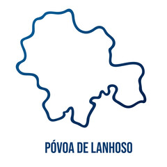 Póvoa de Lanhoso municipality map, Braga district. Simplified blue gradient linear vector map