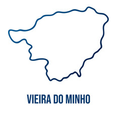 Vieira do Minho municipality map, Braga district. Simplified blue gradient linear vector map