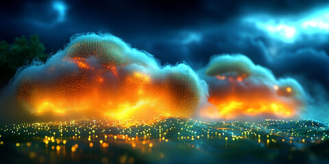 Obraz premium Abstract digital data streams on a dark blue background, conveying the concept of big data and cloud technology