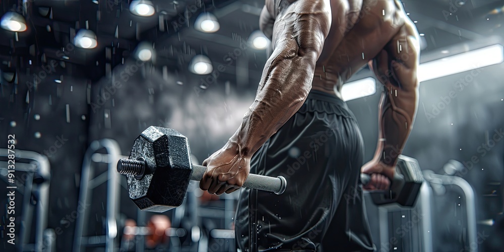 Sticker Muscular Man Lifting Dumbbell in Gym