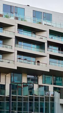 View of the 8 House housing complex in Orestad, Copenhagen, Denmark. Vertical