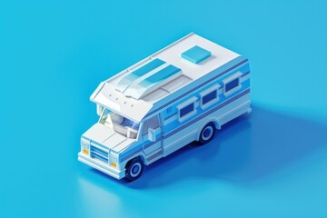 Obraz premium A small toy bus sits on a blue surface, ready for play or display