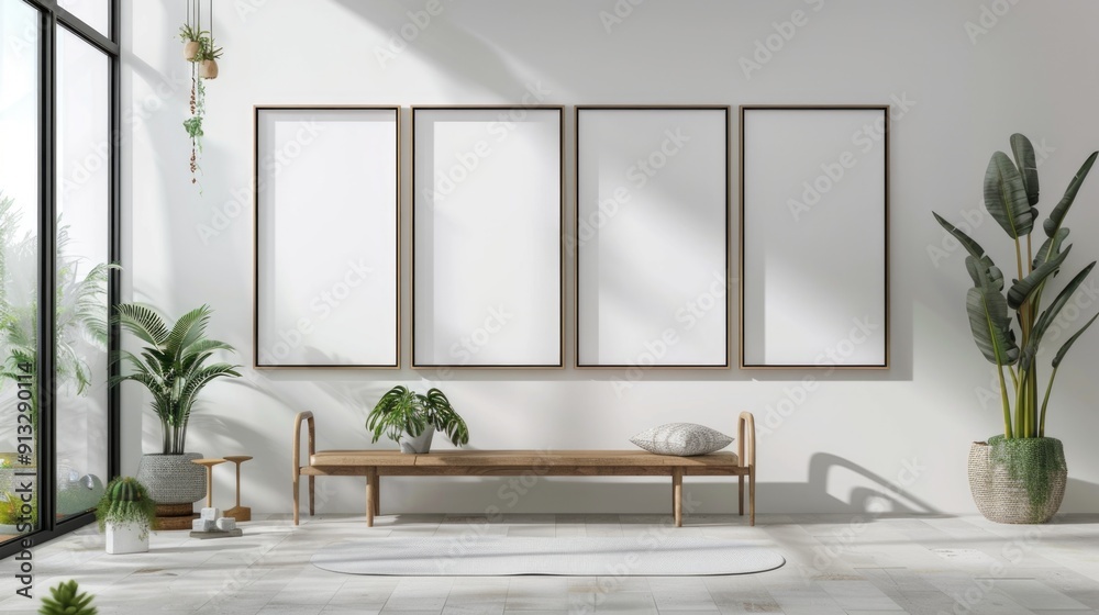 Poster Simple empty room with three picture frames on the wall