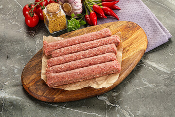 Raw beef kebab sausage for grill