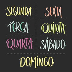 Days of the week in brazilian portuguese. Modern hand Lettering. vector.

