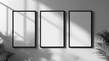 Three Blank Frames on a White Wall