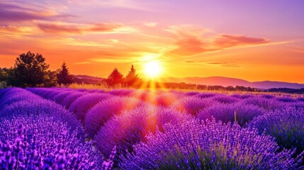 Fototapeta premium Lavender Field Sunset