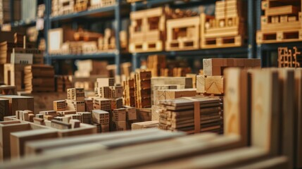 Fototapeta premium Woodworking Shop Filled with Wooden Blocks and Models