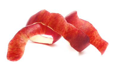 Red apple peel isolated on white background