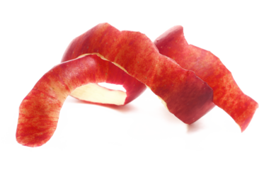 Red apple peel isolated on white background