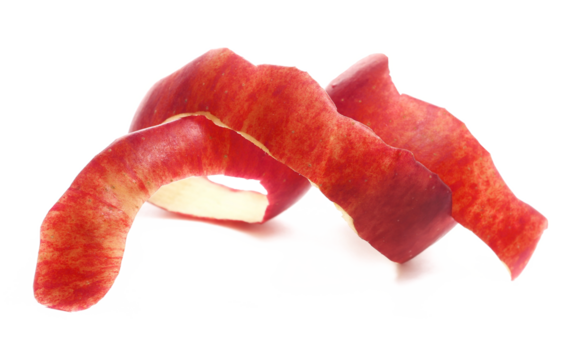 Red apple peel isolated on white background