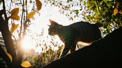 A cat on a wall in an urban park