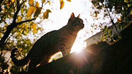 A cat on a wall in an urban park