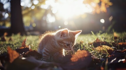 A kitten playing in a park